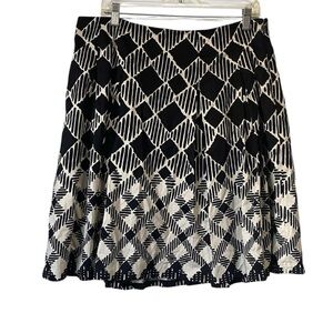 Talbots Black White Diamond Pattern A-Line pleated Skirt size 12
